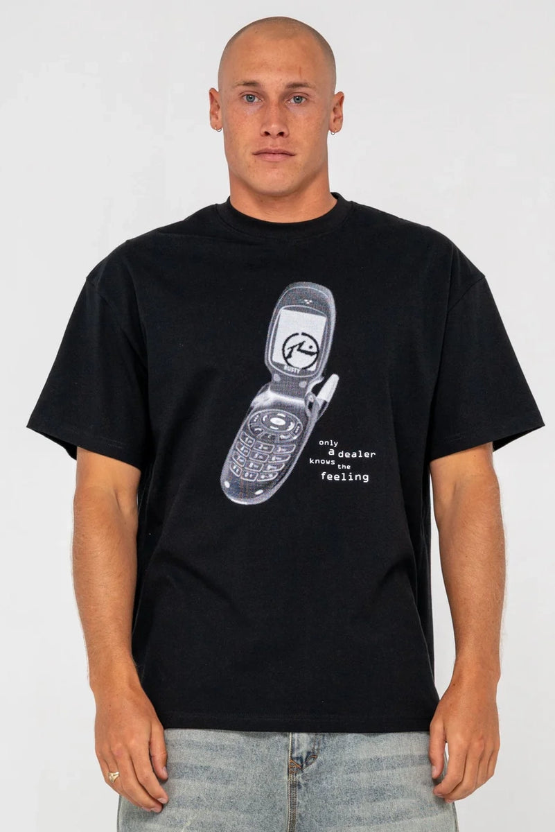 Rusty Phone Tee RUSTY Phone A Friend Tee Black – Corner Store Wanaka