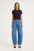 Rolla’s Arc Barrel Jean Soho Vintage front view showing mid-rise waist and curved barrel-leg silhouette