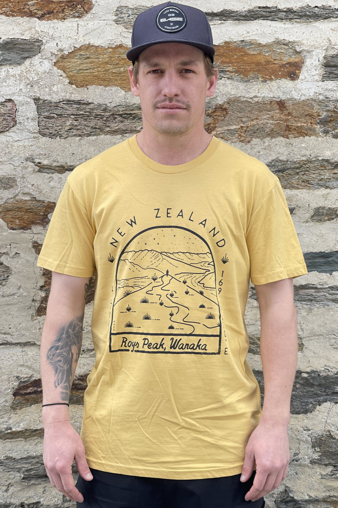 BASE Roys Peak Staple Tee Mens Mustard Black Front