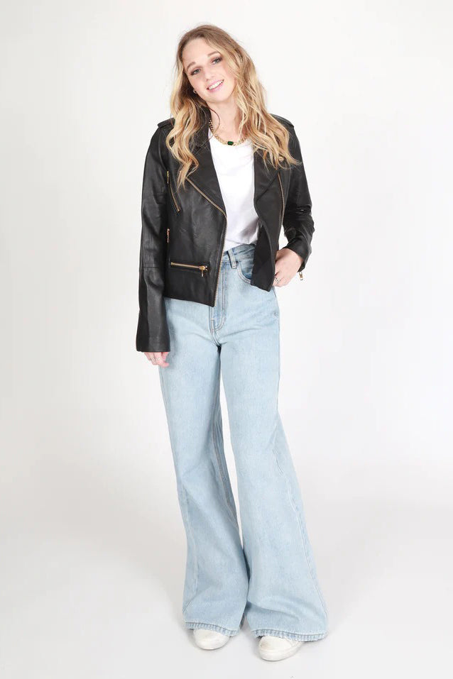 FEDERATION Leather Jacket Black Gold